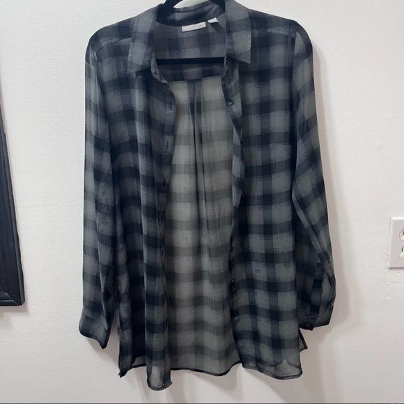 Halogen, Long-Sleeve, Sheer, Button-up, Size Small, Black Plaid - Picture 10 of 12